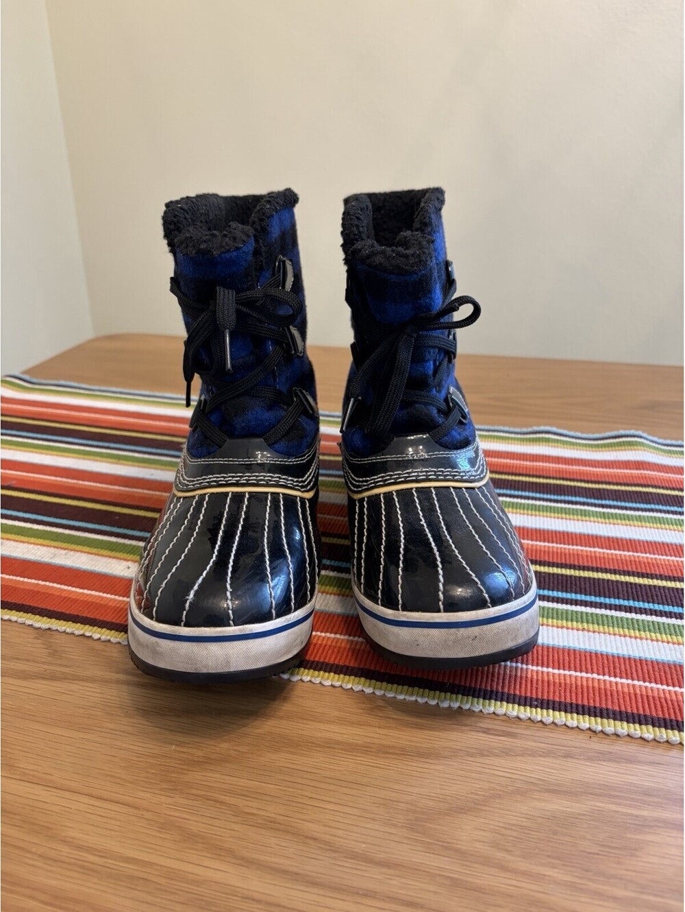 Skechers Women's Blue Black Buffalo Plaid Insulated Lined Winter Duck Boots Sz 9